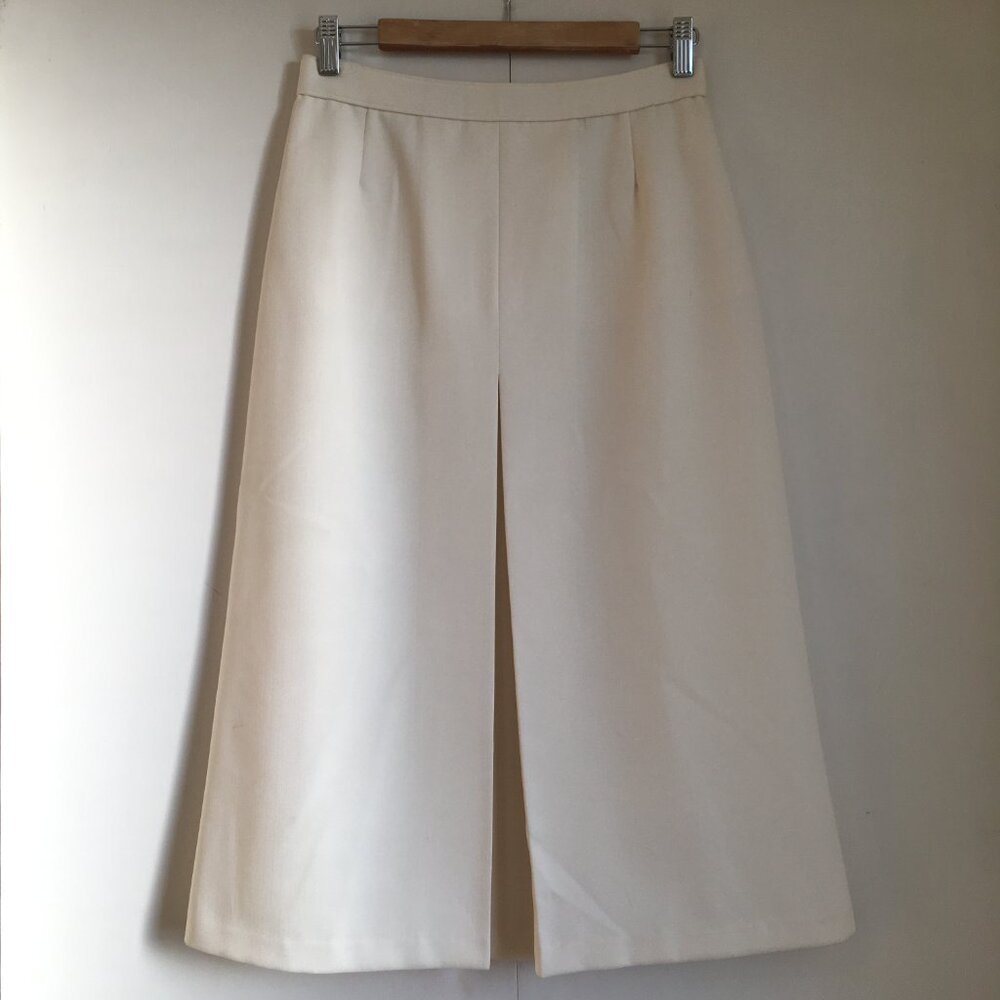 Vintage Ivory Kick Pleat Midi Skirt 28W Coquette Dark Academia